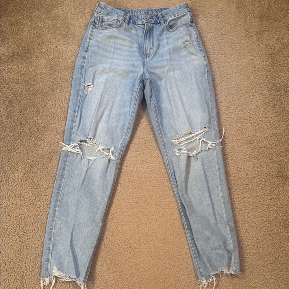 American Eagle Outfitters Blue Boyfriend Jeans with Distressed Details